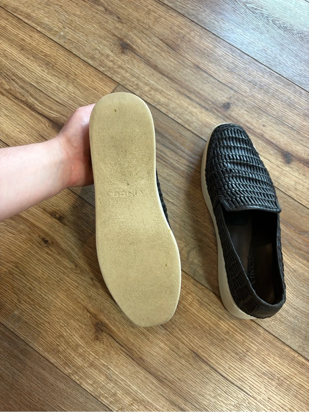 Vince quiet luxury chic leather Stafford Woven Platform Slip-On Sneakers